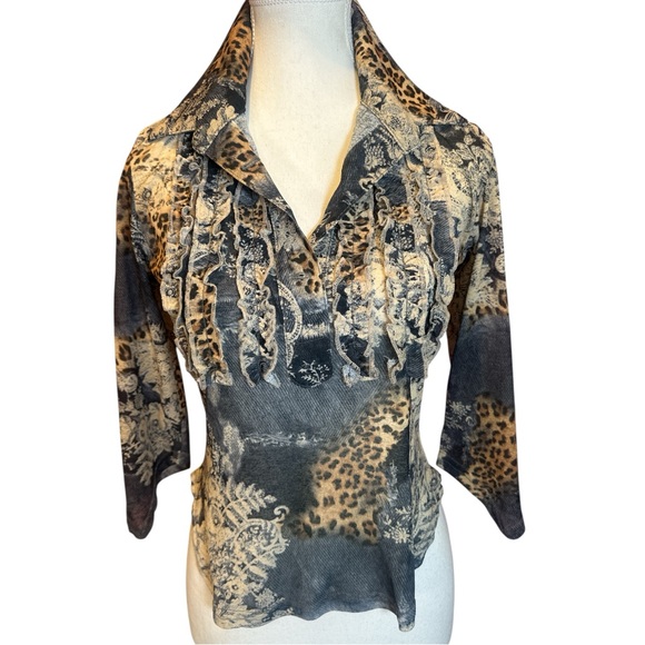 Made In France Leopard Print Women's Blouse - Picture 3 of 8